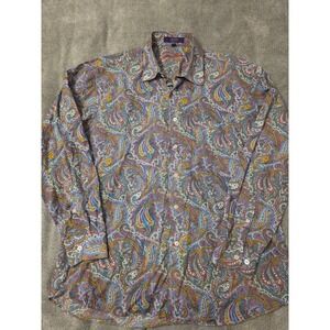 Alan Flusser Men Shirt Bold Modern Floral Paisley Button Up Pocket Size L